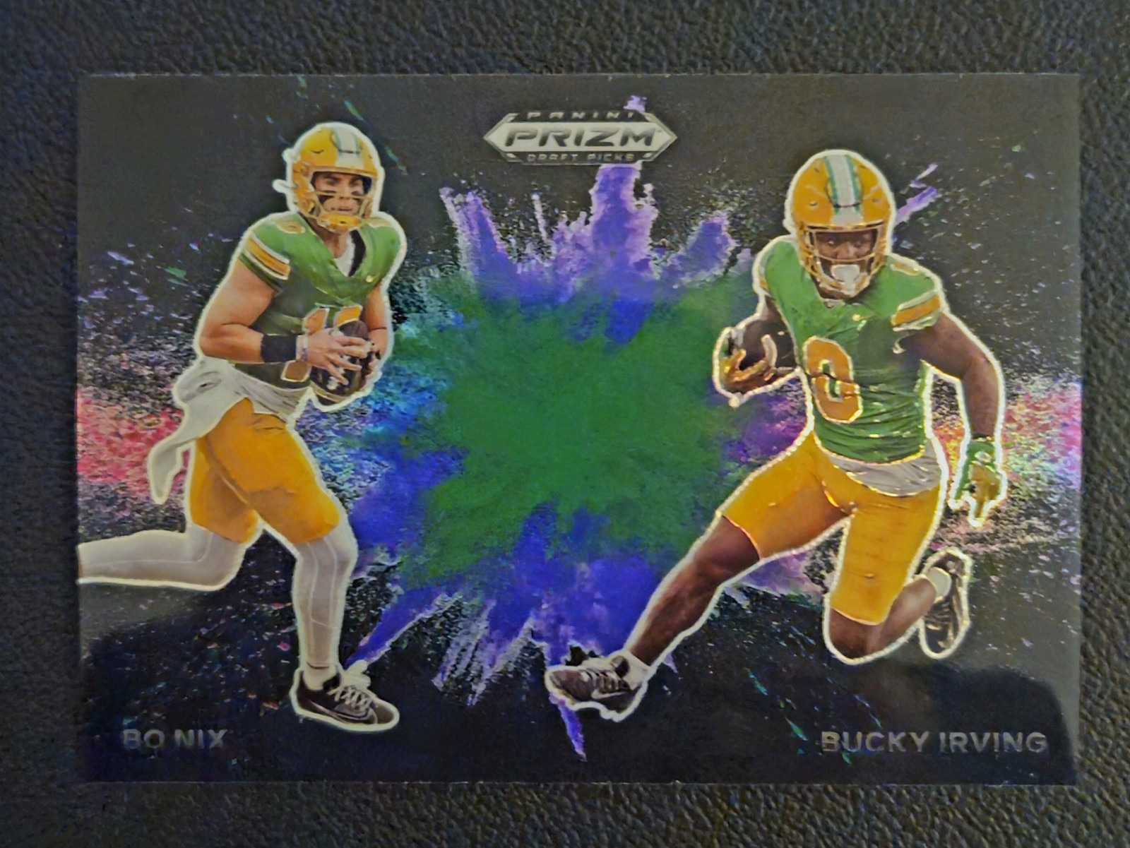 2024 Panini Prizm Draft Picks Bo Nix & Bucky Irving Dual Colorblast SSP