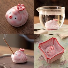 Ornamento in ceramica rosa, famosa Internet bolla pesce animale domestico ciotola da tè C9D6
