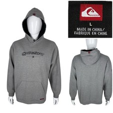 Quiksilver Mens Large Hoodie Sweatshirt Gray Surf Skate 90s Y2K Vintage Cotton