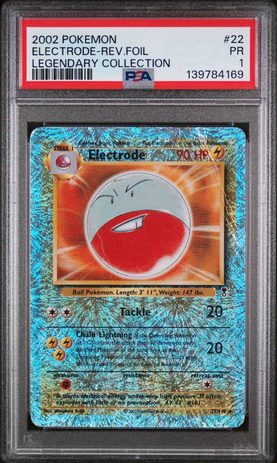2002 POKEMON LEGENDARY COLLECTION 22/110 ELECTRODE-REVERSE FOIL - PSA 1