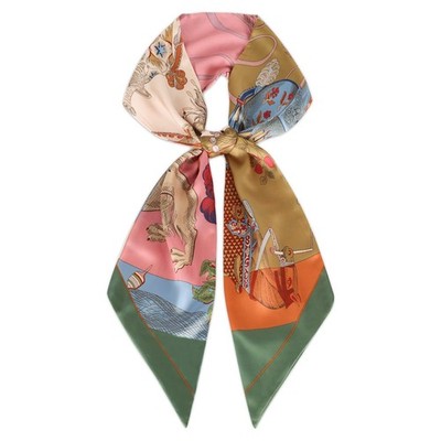 Relang Satin Scarf Mulberry Silk Printed Headband Wrap Hair 7 x 59