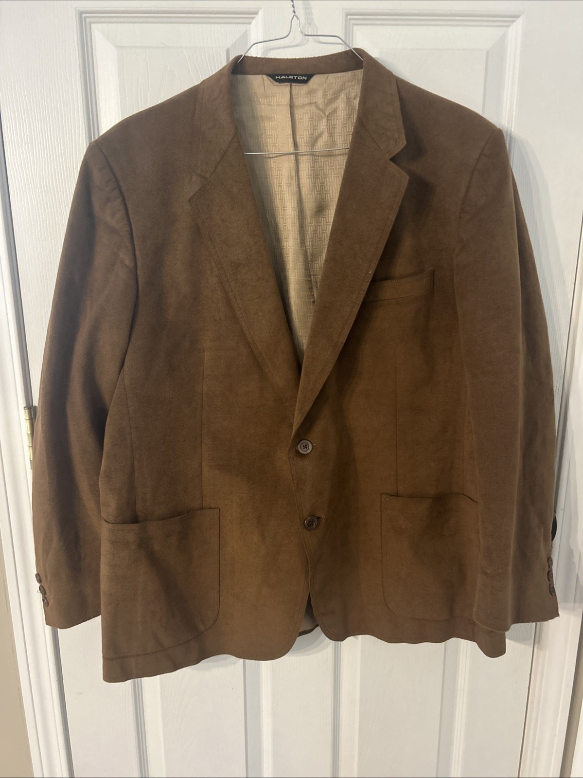 Halston, Men’s Halston Brown Suede Long-Sleeve Jacket, Large, Vintage,1970s