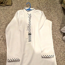 Alqamees Men  s White Kurta/Kurti 56 M Cotton Twill Fabric Thobe Style