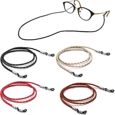 4 Pack Eyeglasses Holder Strap Cord, Aphlos Eyeglass Retainer, PREMIUM LEATHER E