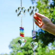 2 Pieces Pet Memorial Glass Sun Catchers Colorful Paw Print Home Decoration