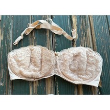 Vintage Lace Strapless Bra Nude Beige Underwire Detachable Straps 36C Style 269