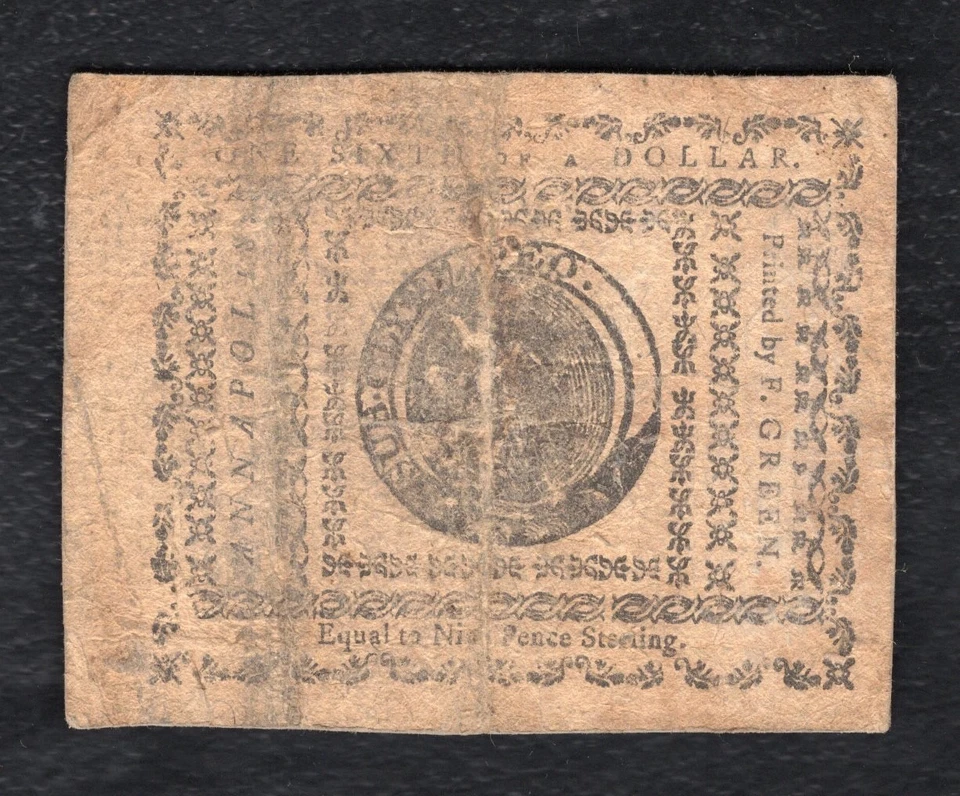AUGUST 14, 1776 $1/6 ONE SIXTH DOLLAR MARYLAND COLONIAL CURRENCY NOTE - Image 2 of 2