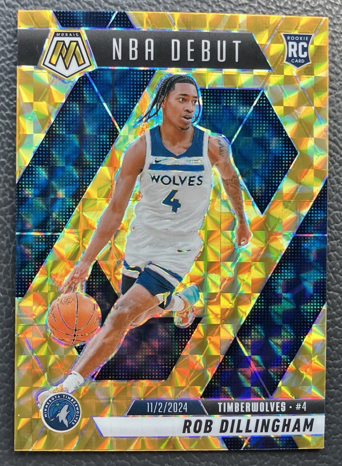 2024-25 Mosaic Rob Dillingham RC NBA Debut Reactive Yellow Prizm Timberwolves