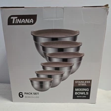 TINANA Mixing Bowls with Lids: Stainless Steel Mixing Bowls Set - 6 Piece Metal