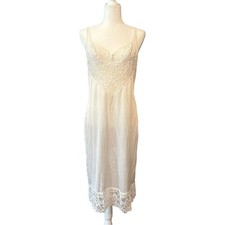 VINTAGE Vanity Fair Nylon Lace Slip Dress Women's Sz 36 Ivory Off White