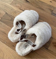 UGG Fluff Yeah Natural/Sea Salt Fur Slide Slippers Women's Size 8 Elastic Strap