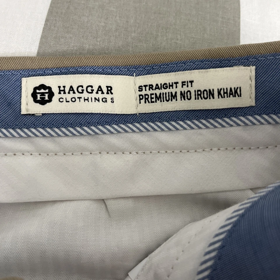 Haggar Pants Flat Front Straight Fit 34 x 38 Mens Beige Khaki no iron - Image 2 of 4