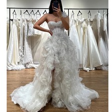 Luxurious Wedding Dresses 3d Flower Split Ball Gown Strapless Sleeveless Gowns