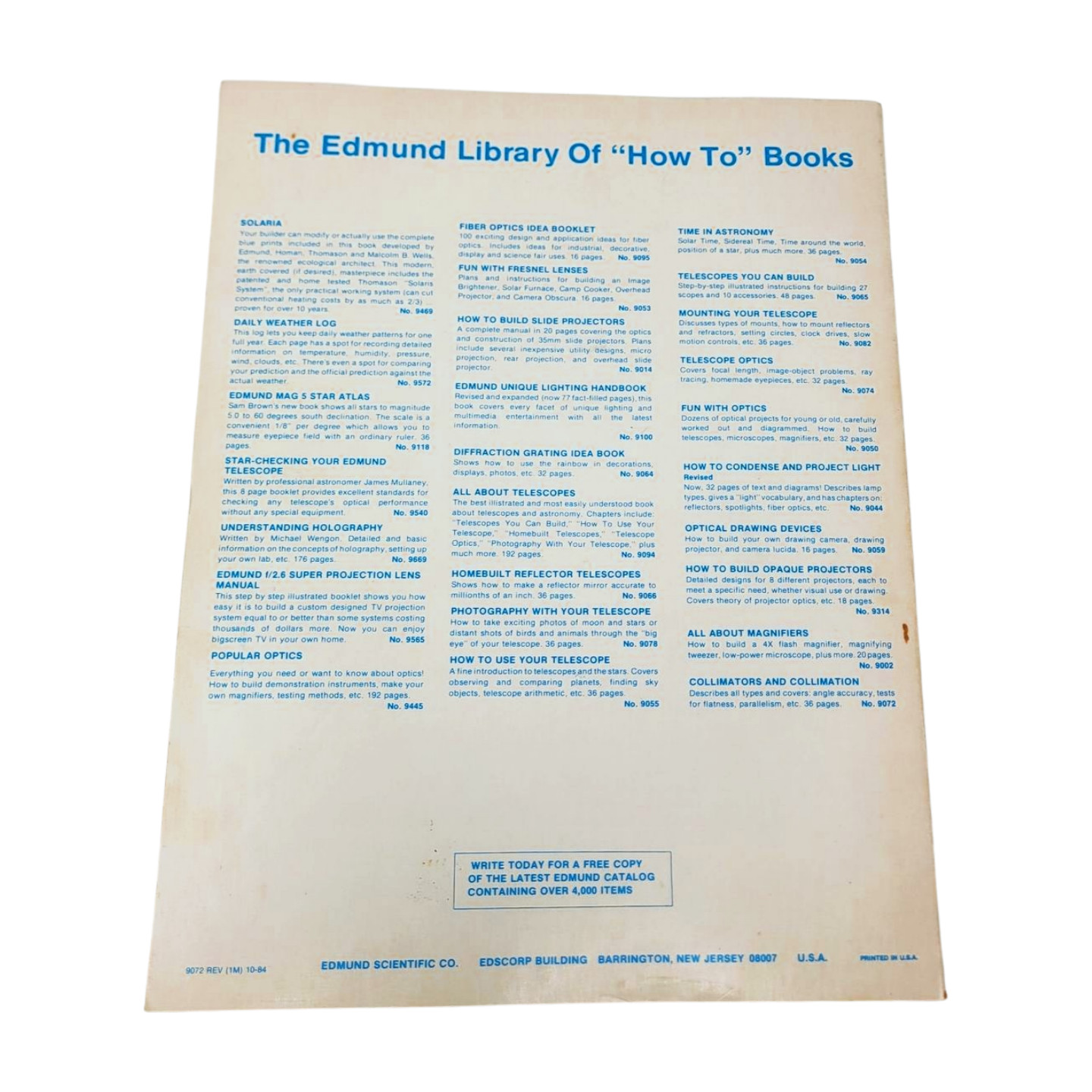 All About Telescopes Sam Brown Edmund Scientific No. 9094 6th Edition 1985