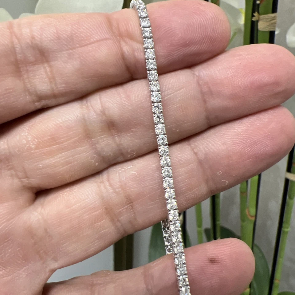 9k White gold tennis bracelet Natural diamond 3ct Round Brilliant - Image 3 of 4
