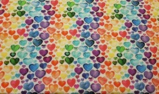 (13,00€/m) Stoff 100% Baumwolle Digitaldruck Herzen Regenbogen 150 cm breit