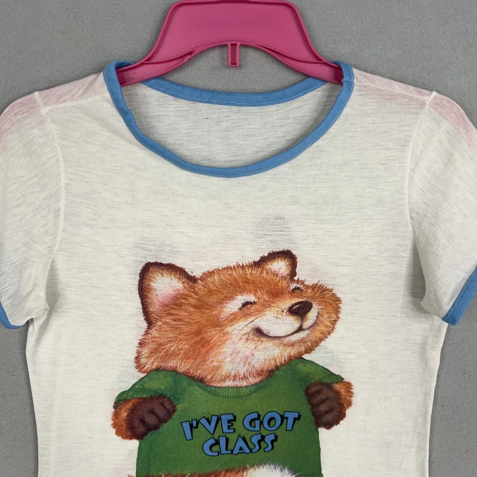 Vintage Shirt Tales Womens Small Fox Ive Got Class Hallmark Cartoon 80s Ringer - Изображение 4 из 4