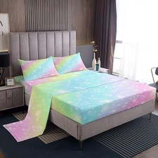 Rainbow Bedding Sets for Girls Kids Teens Tie Dye Pastel Bed Sheet Set King S...