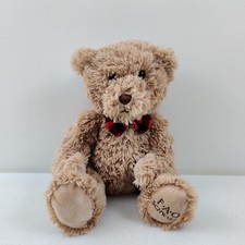 FAO Schwarz Cream/Tan Teddy Bear Plaid Bow Tie Stuffed Plush Toy