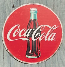 LARGE 36IN Classic Coke Glass Bottle Coca-Cola Antique Style METAL Hanging Sign
