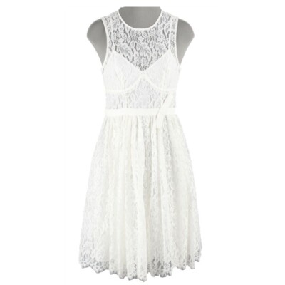 Tracy Reese Sz 2 White Lace Overlay Slip Nylon Blend Fit n Flare Dress |  eBay