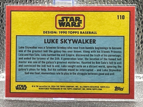 Luke Skywalker 2024 Topps Star Wars Throwback Thursday #110 1990 Baseball Design - Picture 2 of 2