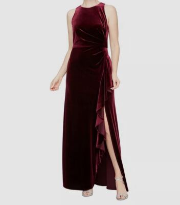 Alex & Eve Women's Purple Sleeveless Velvet Slit-Hem Gown Dress Size 8 |  eBay