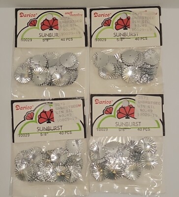 Vintage Darice Sunburst Sequin Lot of 4 Silver Tone 5/8'' NOS Sealed 