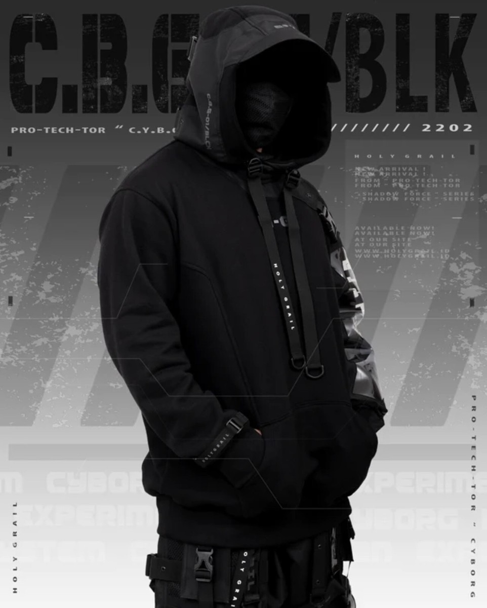 Men's Techwear Black Jacket Rugged fleece Pullover Hoodie Men's Techwear Black Jacket Rugged fleece Pullover Hoodie