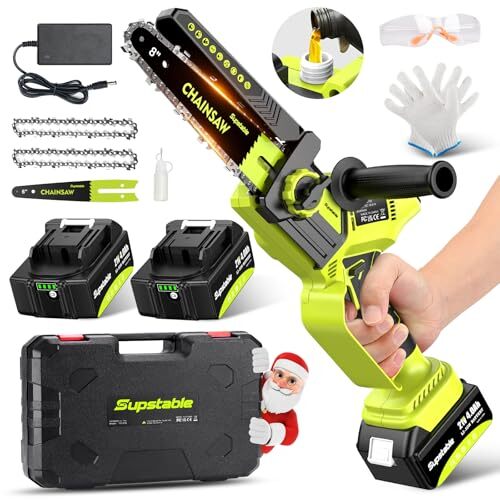 Mini tronçonneuse à batterie Supstable sans fil 21V avec 2 chaînes pour élagage du jardin