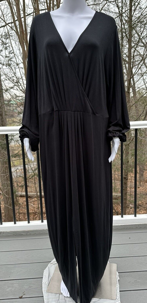 Haute Hippie 1X Tribe Maya V-Neck Maxi Long Sleeve Stretch Viscose Dress  Black | eBay