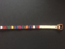 VINTAGE PERUVIAN HAND WOVEN MULTICOLOR EMBROIDERY  LEATHER MENS NARROW BELT