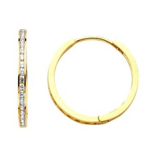 Genuine 14k Yellow Gold 2mm Cubic Zirconia Women's Hoop Earrings -18mm Diameter