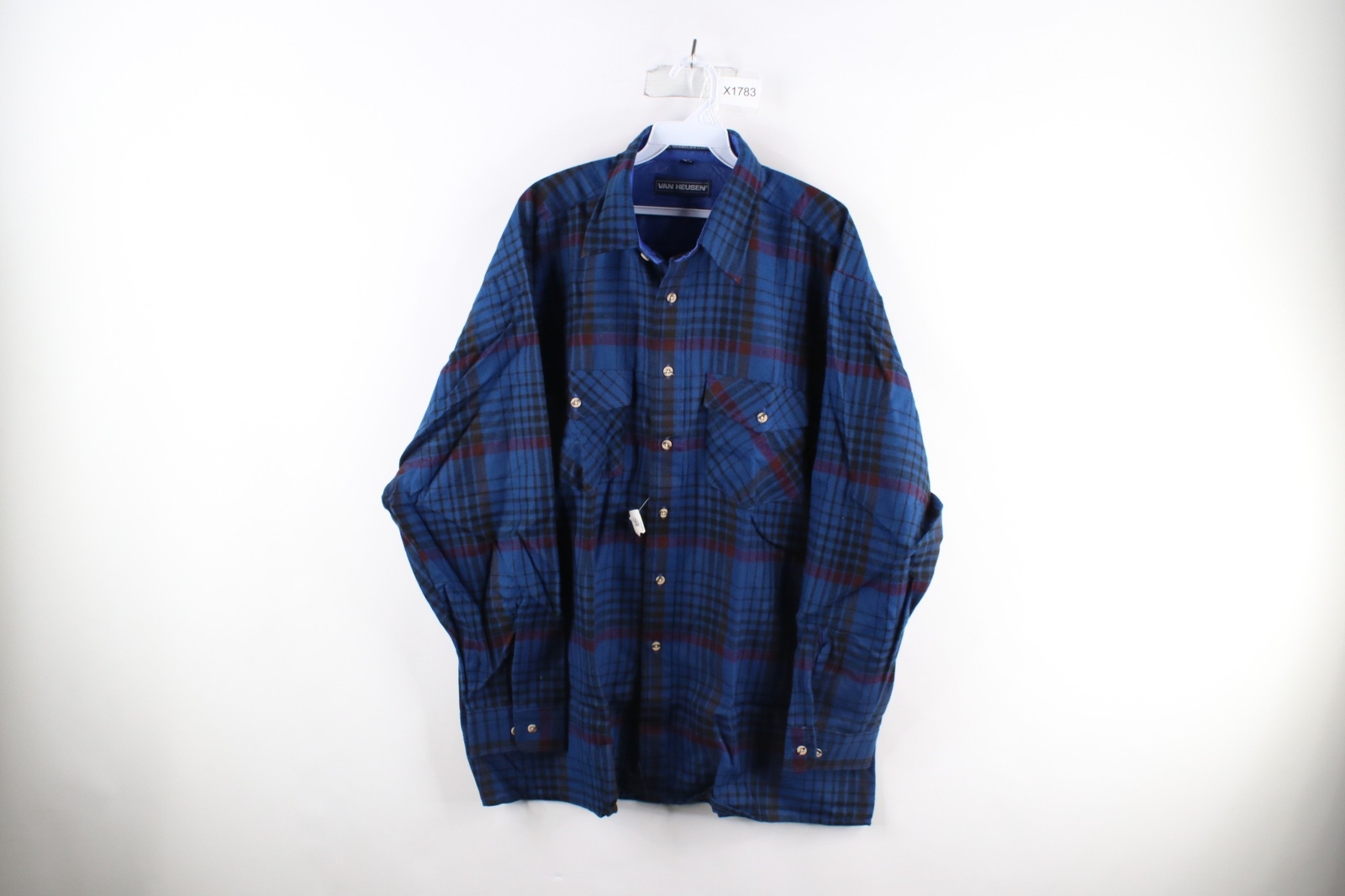 Deadstock Vintage 90s Streetwear Mens XL Knit Collared Button Shirt Blue Plaid