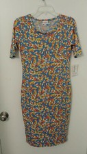 LULA ROE Knee Length Short Sleeve Multicolor Bodycon Dress Size XS Very Soft