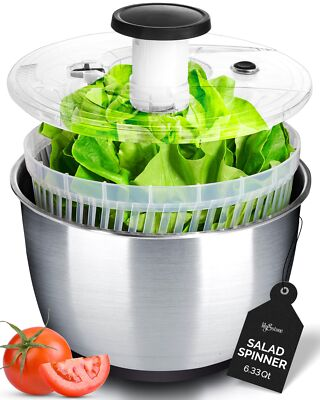 #ad lilyamp;stone Large Stainless Steel Pump Salad Spinner with Drain Bow... Fast Ship $48.99