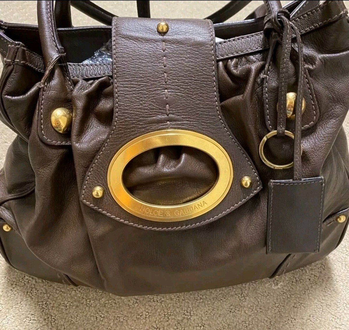 【関税&送料込】Dolce & Gabbana Bags Brown DOLCE & GABBANA leather chocolate brown purse.Big Gold Logo