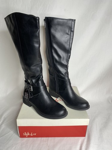 New Style & Co Marliee Faux Leather Wide Calf Riding /Motorcycle Boots Size 6.5M - Picture 2 of 9