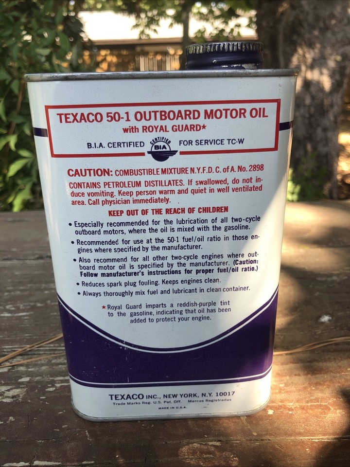 Vintage 1973 TEXACO Outboard Motor OIL CAN Full & Unopened Metal Can