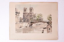 Litografía numerada Franz Herbelot Paris Notre Dame Sena