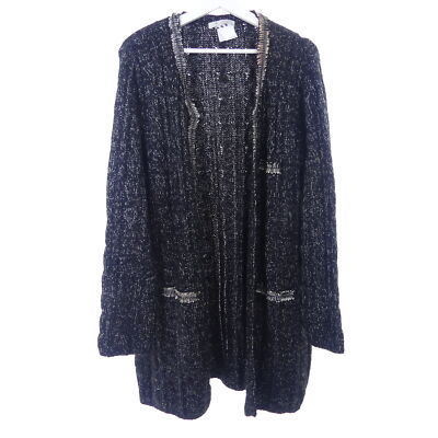 MONARI Strickjacke Strickmantel Cardigan Zierkette Schwarz Melange