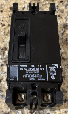 Westinghouse EB2090L 2 Pole 90A 240VAC  Circuit Breaker. From Active Switchboard