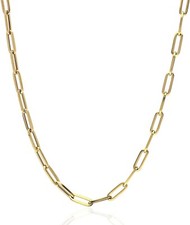 14k Yellow Gold Paperclip Chain Cable Bracelet Necklace 18" Hollow Real silver