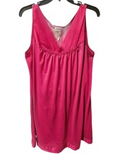 Vtg Vanity Fair L Satin Embroidered Raspberry Rose Pink Nylon Nightgown 30-107