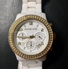 WOMENS MICHAEL KORS White Dial Ceramic Strap w/ gold  glitz MK5237