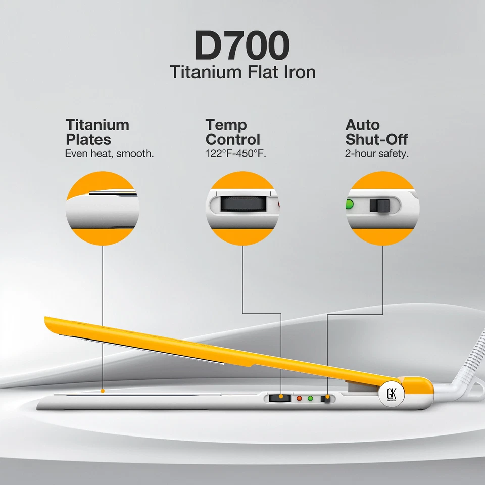 Plancha plana de titanio GK HAIR D700 - Plancha de pelo profesional, apagado automático, 150-232 °C Foto 2 de 4
