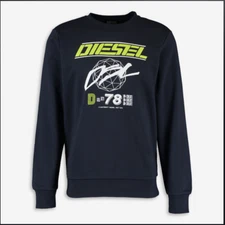 DIESEL Men's S-GIRK K11 Navy Logo Crew Neck Long Sleeve Sweatshirt