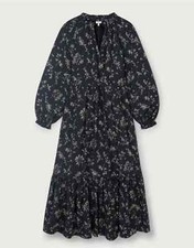 The White Company Printed Tiered Relax Frill Wrap Dress, Black, UK 8, RRP £149
