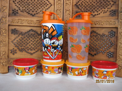 KONVOLUT 6 Tupperware NEU Disney Snackbecher, Schüsseln mit Deckel, Gläser, Box (orange)