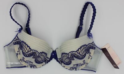 NWT PFIFF BRSP30 ''Opaline'' Plunge Contour Padded Lace Bra, Light Gray / Purple